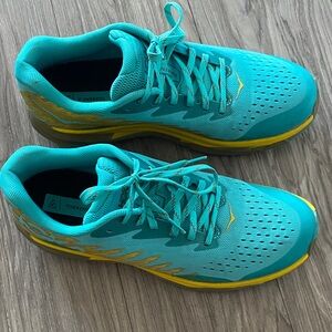 Hoka Turquoise and Yellow Athletic Shoes